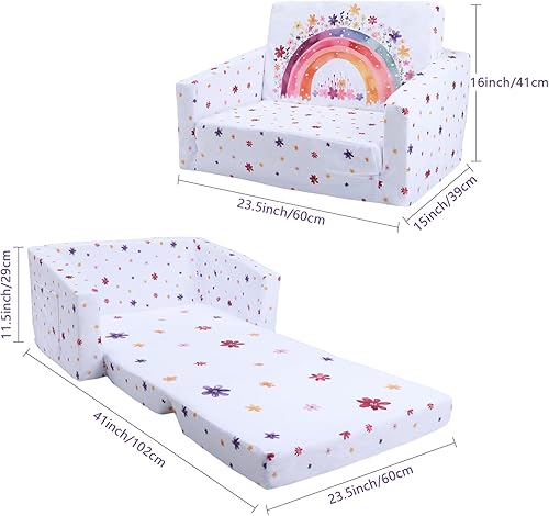 Miniatura 3 de Sofá convertible para niños y niñas, sofá cama plegable 2 en 1 para niños, sillas cómodas para dormitorio, sala de juegos, arcoíris