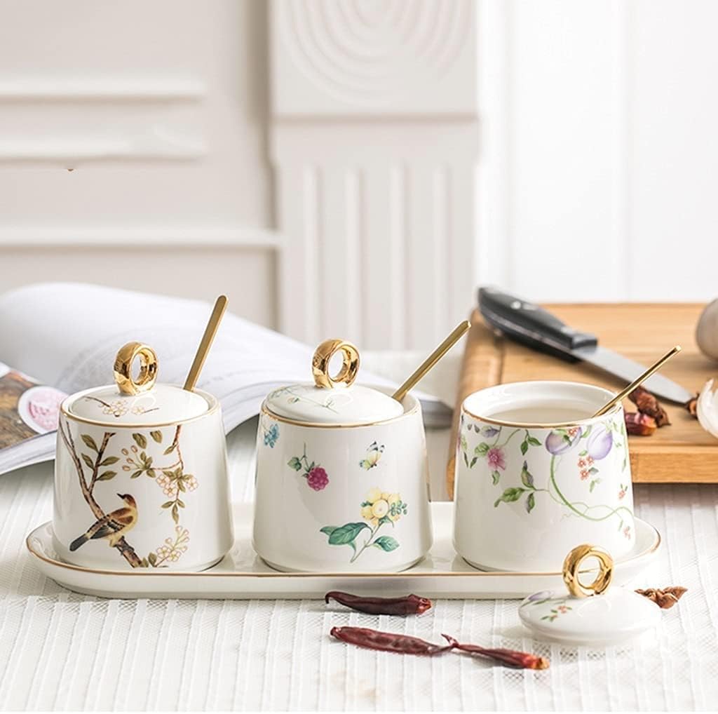 DNCG Condiment Jar Ceramic jar,Condiment jar Creative Seasoning Pot Set Kitchen Supplies Household Seasoning Bottle Box Seasoning Ceramic Salt Shaker Seasoning Jars (Color : Gre Jars