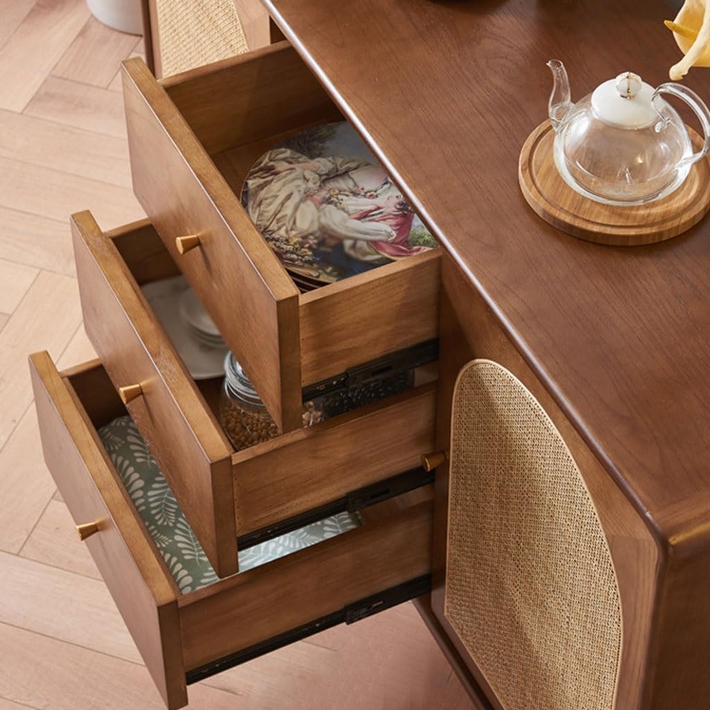 Sideboard Cabinet Chinese Rattan Solid Wood Sideboard Home Living Room Storage Bed and Breakfast Double Door Storage Cabinet with Drawers Sideboard Cabinet with Drawers
