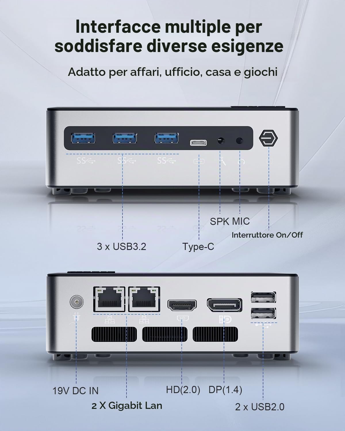 Mini PC Core i7 1360P di 13a generazione Win 11 Pro, PC dell'ufficio, 16GB RAM DDR5 SSD M.2 512GB, HD2.0, DP1.4, USB-C 4K, Home Computer, RJ45 Lan, Wifi 6, BT5.0, USB3.2, WOL, PXE, Small Computer