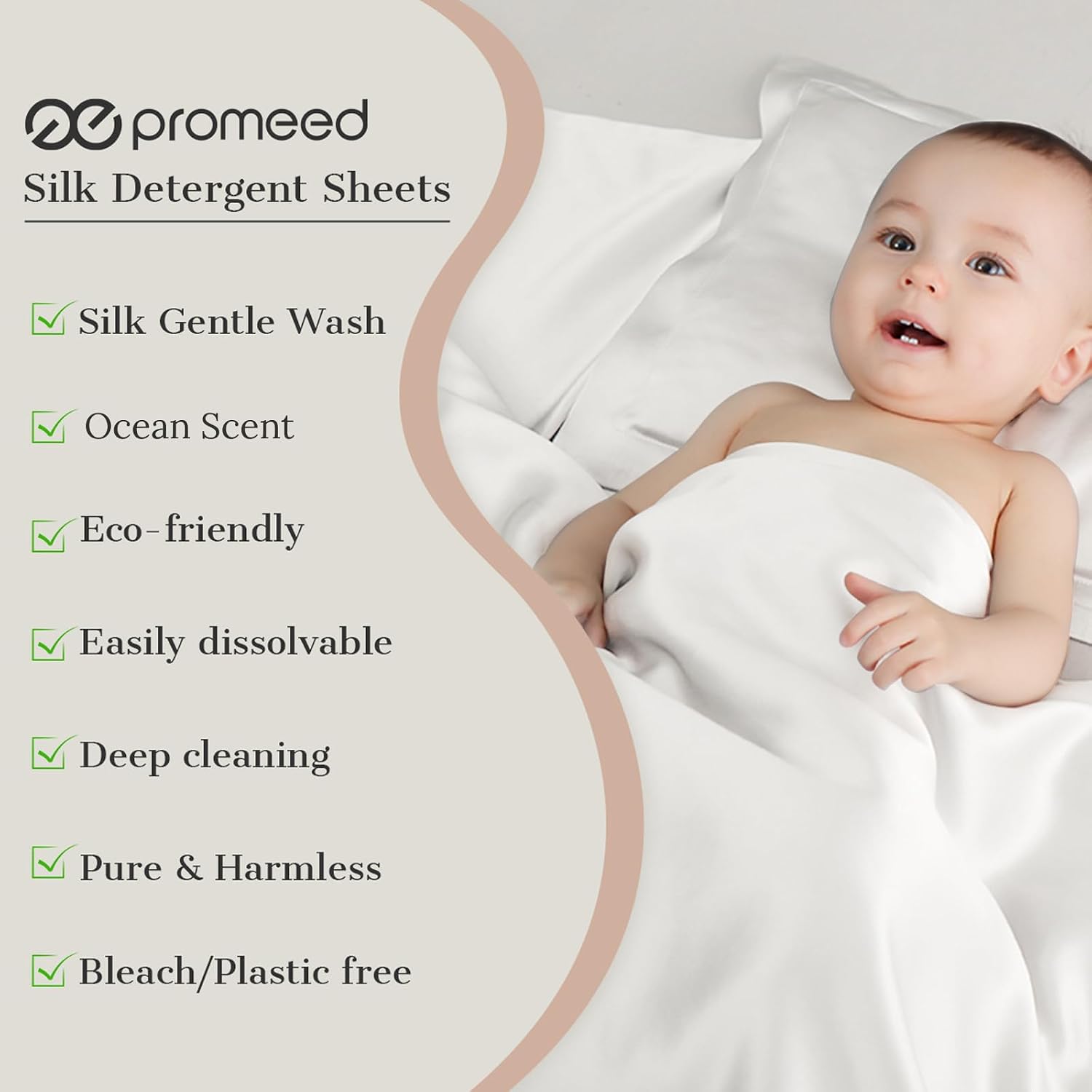 PROMEED Silk Detergent Sheets, Unscented for Delicates, Eco-friendly Plastic Free Non-sentizizing Gentle Silk Wash, Space Saving Easy to Carry, Ocean (30 Sheets, 60 Loads) image 2
