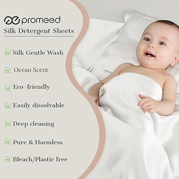 PROMEED Silk Detergent Sheets, Unscented for Delicates, Eco-friendly Plastic Free Non-sentizizing Gentle Silk Wash, Space Saving Easy to Carry, Ocean (30 Sheets, 60 Loads)