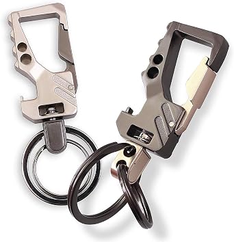 homEdge Heavy Duty Key Chain with Bottle Opener, 2 Pack Car Key Chains with 2 Metal Key Rings Carabiner Keychians-Gun/Golden+Silver/Gun