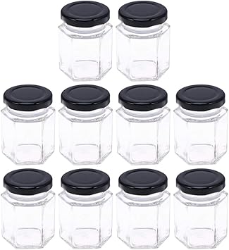 Amazon Yardwe 10ピース六角ガラス瓶蓋付き45ミリリットル透明蜂蜜収納ボトル空の瓶砂糖キャニスター家庭用キッチン Yardwe スポーツ アウトドア