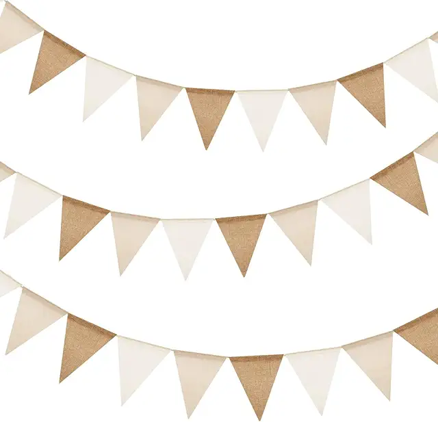 Guirlande Fanions Toile de Jute Brun-Beige 8M - Décoration Rustique et Bohème