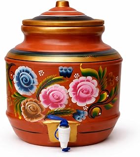 Hand-Painted Clay Water Pot with Tap | Earthen Matka Water Dispenser | Natural Cooling Terracotta Storage Pot | Traditiona...