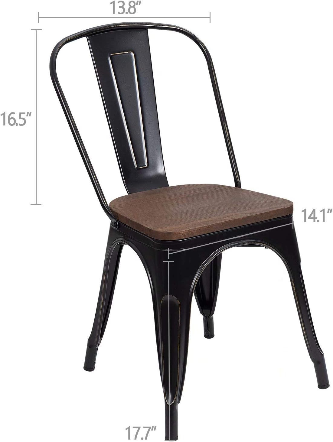 Amazon Com Greesum Metal Dining Chair Stackable Industrial Vintage Trattoria Chairs With Wooden Seat And Back Indoor Outdoor Side Chairs For Bistro Cafe Kitchen Restaurant Set Of 4 Black And Gold Chairs