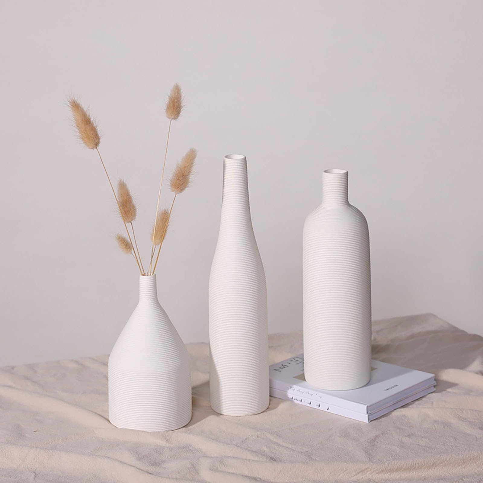 Vase en céramique blanche GRALES HP0005 en lot de 3 pour composition de fleurs séchées