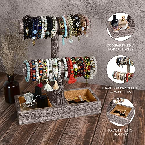 LadyRosian 2 Tier Wooden Display Jewelry Accessory Stand Jewelry Bracelet Holder Bangle Watch Necklace Storage Jewelry Holder Stand Display Organizer, (Antique White-2 layers) by LadyRosian - Used condition - Image 3