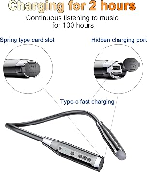 Kinobo Neckband Bluetooth Headphones,6.0 Bluetooth 120 Hours Playtime,IPX7 Sports Waterproof Earbuds with Microphone Noise Cancelling with TF Card Slot ,HiFi Stereo (Black)