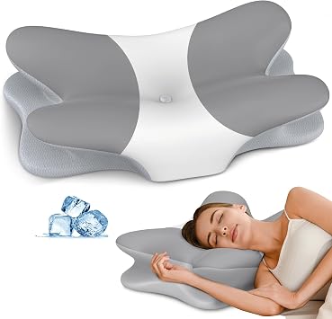 Cervical Pillow for Neck Pain Relief, Ergonomic Neck Pillow for Sleeping, Contour Pillow for Neck Support, Memory Foam Pillows for Reading & Bed Rest Pillows for Sleepers Grey & White