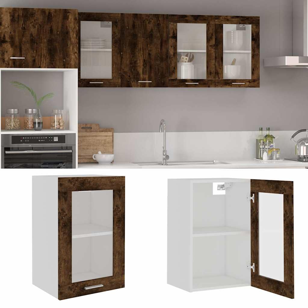 Armoire de cuisine suspendue Lyon en verre chêne fumé 40 x 31 x 60