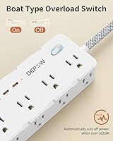 Vista 4 de Power Strip Surge Protector, 5FT Braided Extension Cord with Multiple Outlets-8 AC Outlets 4 USB Ports (2 USB C), Flag Plug Charging Station, 1700