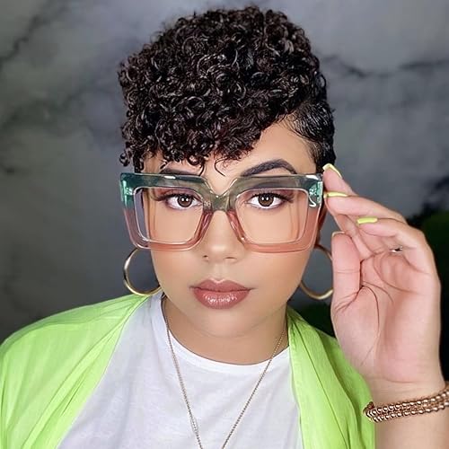 Miniatura 10 de Lentes cuadrados de gran tamaño para luz azul para mujeres y hombres, marco grueso, anteojos grandes para computadora sin receta (negro brillante)