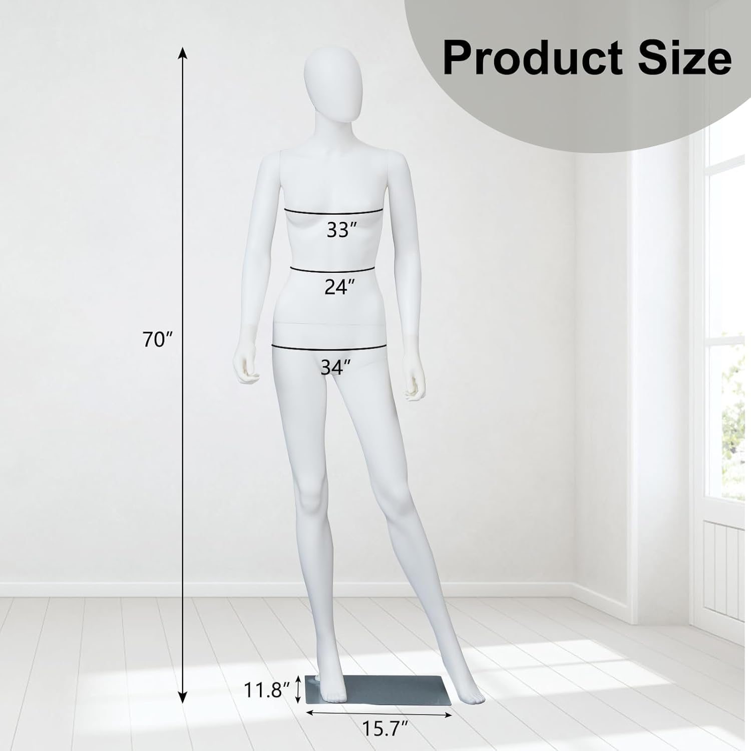 Kinpaw 70" Female Mannequin Full Body Retail Display - Mannequin Torso with Stand, Realistic Mannequin Display with Head Turns Dress Model Display for Boutique, Retail Store, Window Show, Bright White