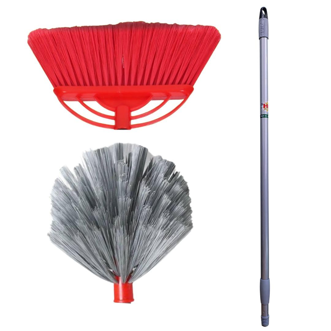 HIC 2 Types of Plastic Web Cleaner Jala Cleaning Broom with Long and Soft bristles to Collect Minute dust Particle,Remove jala/Cobwebs with Ext. Rod to Adjust to Your Height (2 Brush and 1 Handle)-image-24