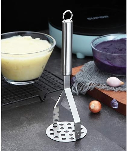 Miniatura 10 de Berglander Triturador de papas, acero inoxidable resistente con mango dorado con revestimiento de titanio, triturador de cocina, triturador de