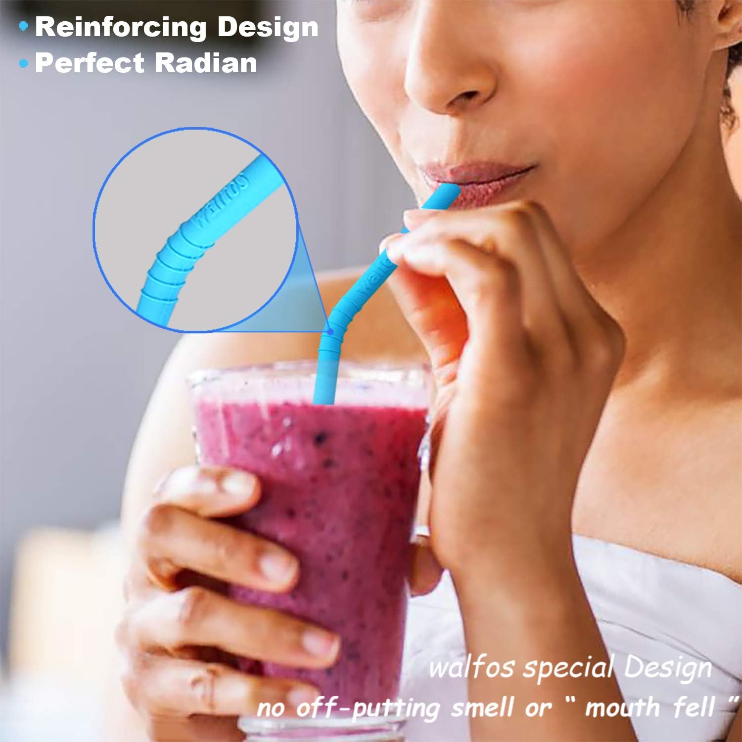 Walfos Reusable Silicone Straw - 2 Size Flexible Drinking Bendy Straws for Smoothies/20 & 30 oz Tumblers, BPA Free (4 Wide Straws + 4 Regular Straw + 2 Cleaning Brushes Excluding storage bag）