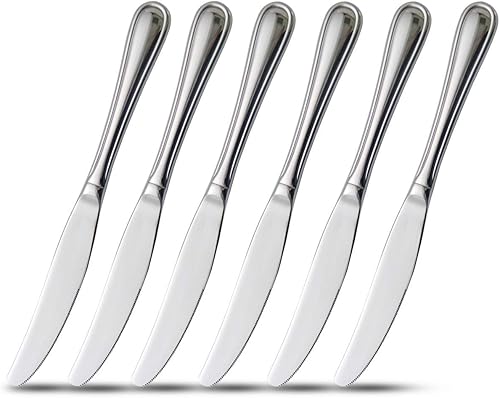 faderic Cuchillos de cena de 6 piezas, cuchillos de mesa de 9 pulgadas, cuchillo de cubiertos de mango hueco de acero inoxidable, plata