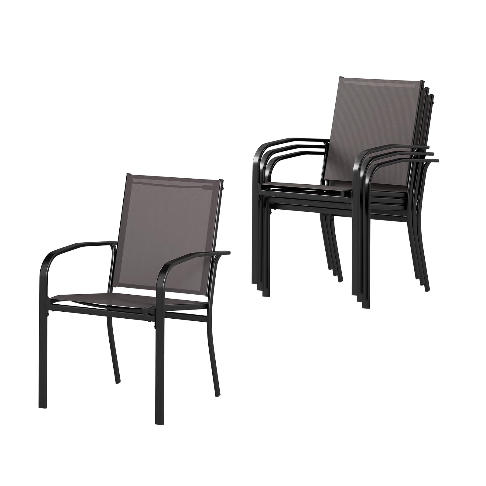 GIANTEX Lot de 4 chaises de jardin empilables avec dossier haut et accoudoirs, cadre en métal, matériau respirant, pour jardin, terrasse, balcon, 62,5 x 58,5 x 90 cm