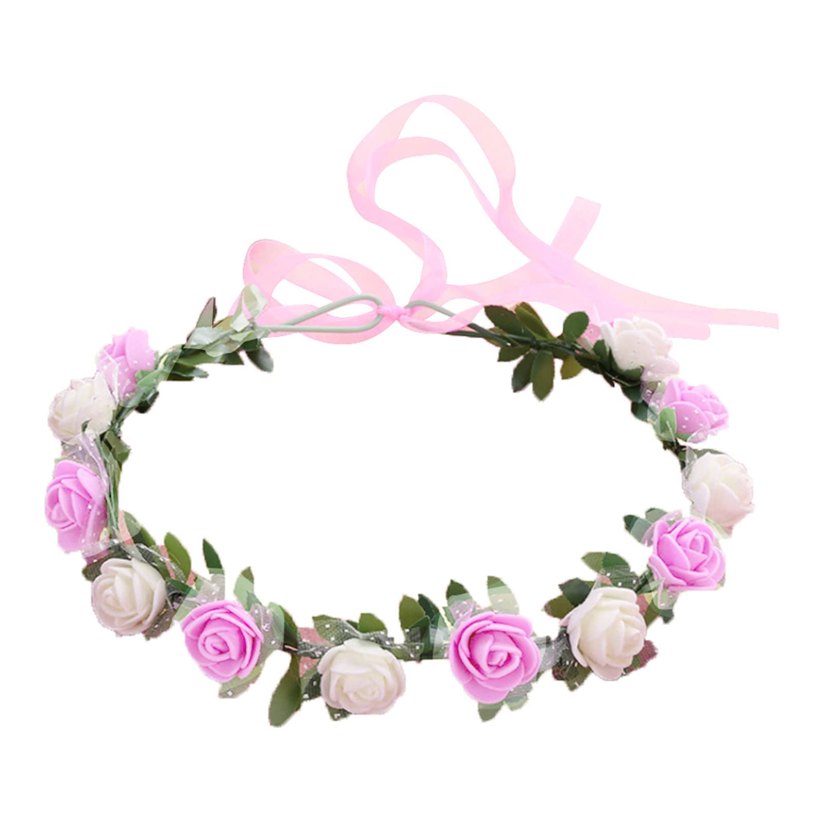 Fentency Women Bridal Headband 12 Foam Rose Flower Multicolor Wreath Wedding Ribbon Headpiece