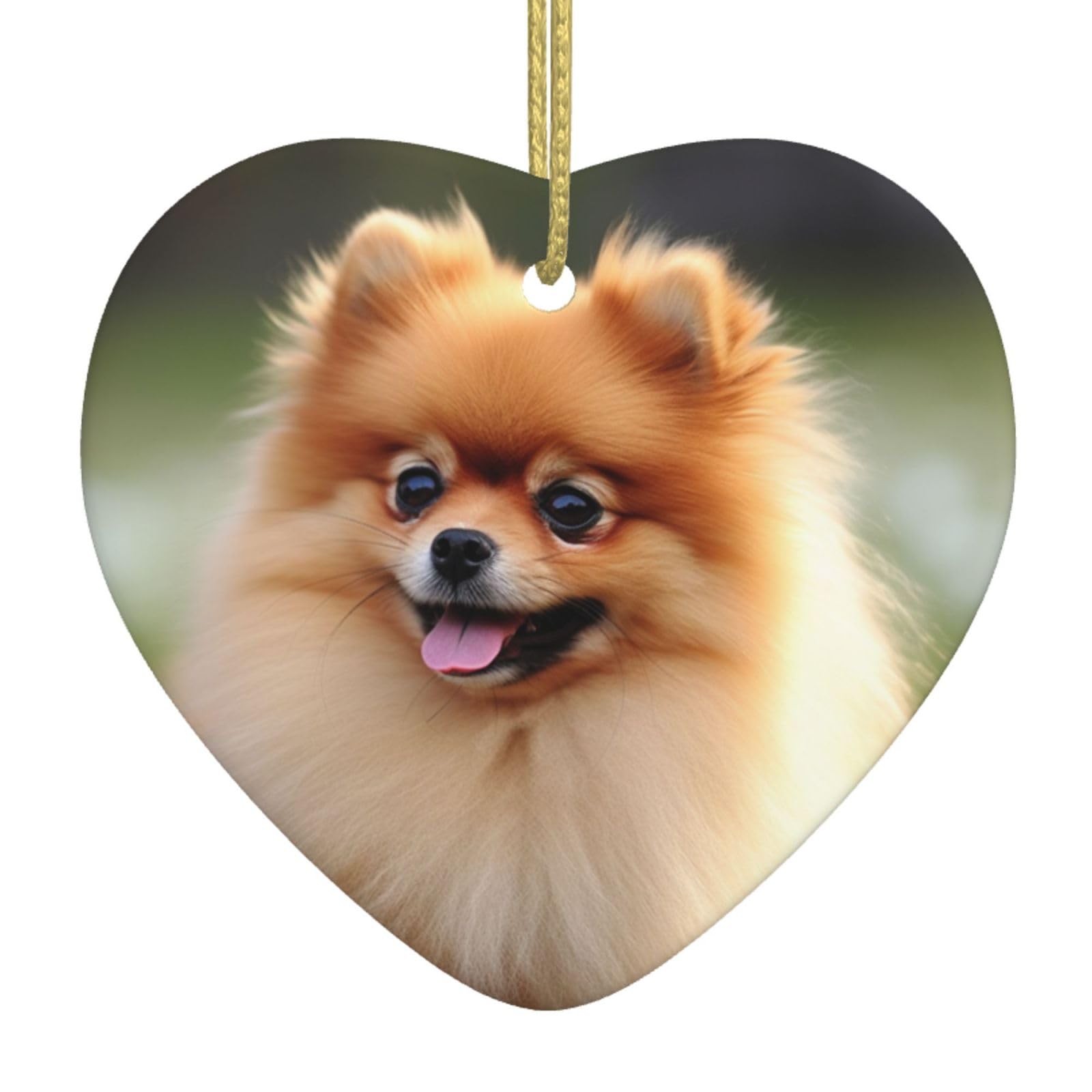 Ceramic Christmas Tree Hanging Ornaments with Gold Ropes Christmas Tree Decorations Heart Ceramic Pomeranian Dog Pendant Keepsake Decorations for Holiday Xmas Gift Ideas