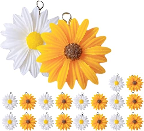 Toyvian 20 mini dijes de flores de margarita bonitos dijes de flores vintage elegantes de resina para hacer joyas de bricolaje, ideales para