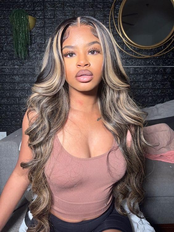 Kephare FB/27 30 Inch Highlight Balayage Wig Human Hair 13x4 HD Lace Front Wigs Body Wave 1B/27 Ash Blonde Omber Glueless Wig Pre Plucked With Baby