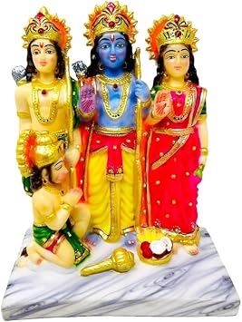 GLOOKS Ram Darbar Marble Dust Statue Ram Sita Laxman Hanuman Complete Court Murti
