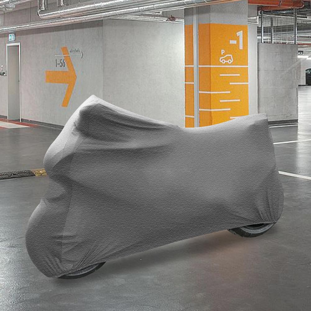 BHIEE Telo Coprimoto Elastico per Interno – Stretch Traspirante Antipolvere per Garage, per Scooter e Moto, 245 x 104 x 125 cm, Grigio Chiné Chiaro