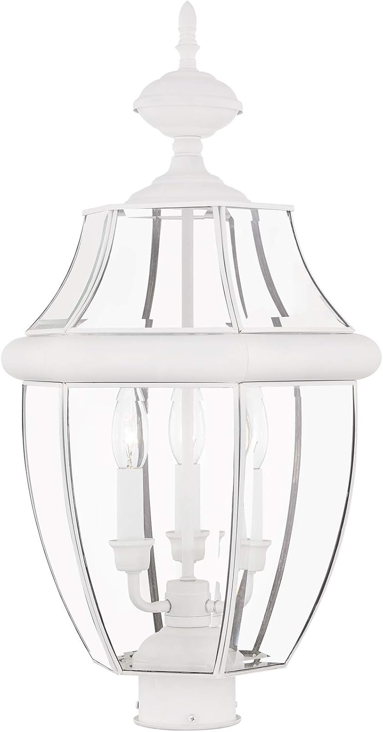 Livex Lighting 2354-03 Outdoor Post with Clear Beveled Glass Shades, White