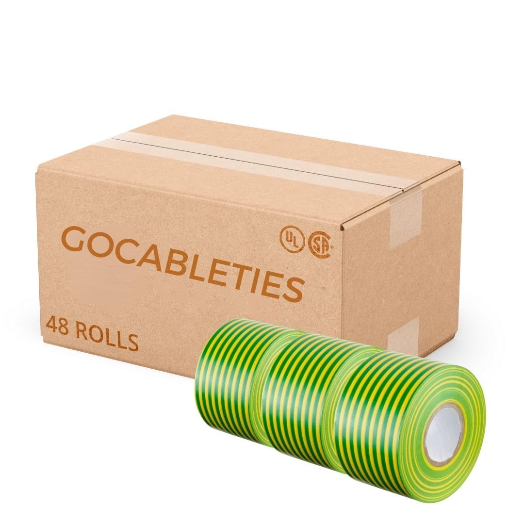 Gocableties Earth Wide Electrical Tape, 50mm x 33m, 2" Strong Self-Adhesive PVC Insulation Tape for Insulating, Repairing and Protecting Electrical Wires, 48 Rolls
