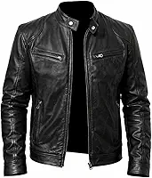 Jaqueta de couro ecológico masculina estilo motoqueiro