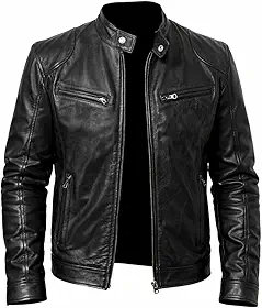 Jaqueta de couro ecológico masculina estilo motoqueiro