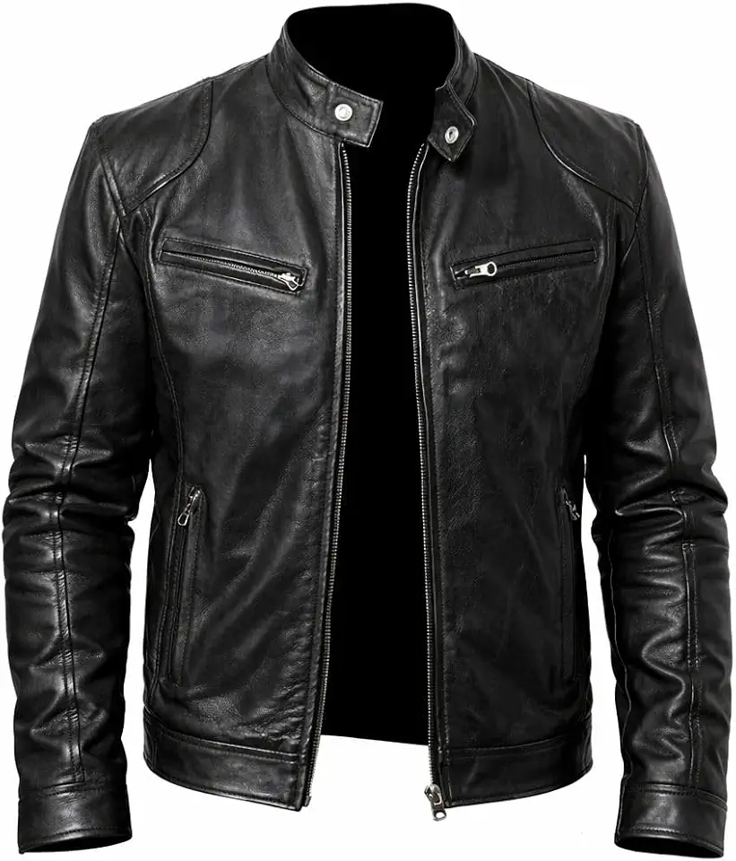 Jaqueta de couro ecológico masculina estilo motoqueiro