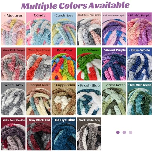 Image of Chunky Jumbo Chenille Yarn Candy 10 Pack | 2000g /240yds Super Bulky Baby Soft Yarn for Hand Knitting Fluffy Chunky Knit Throw Blanket Yarn