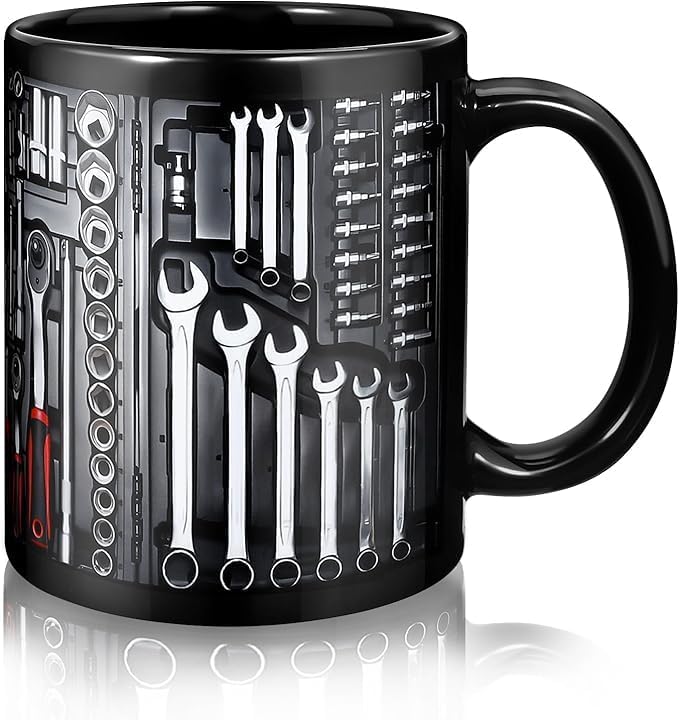 Tazweeq Mechanic Coffee Mug, 11oz / 350 ML Ceramic Cup, Toolbox & Wrench Design, Funny Auto Mechanic Gift, for Dad, Husband, Handyman, Men's Gift, Suitable for Coffee Tea