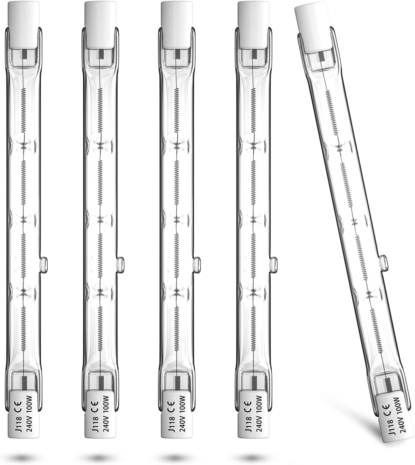 Bonlux 100W R7s Halogen Bulb 118mm Dimmable Linear Halogen Floodlight Warm White 2800K Tube AC220-240V Double Ended 1500lm J118 Bulb for Home, Shop, Stage, Floor Lamp, etc (5pcs)