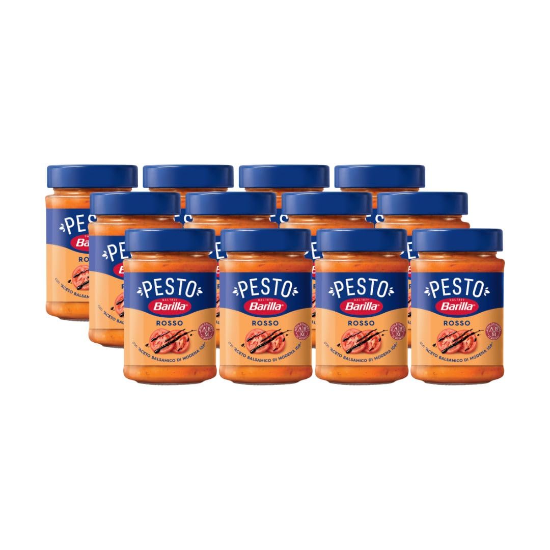 Pesto Rosso – Italian Red Pesto Pasta Sauce with Sun-Dried Tomatoes & Balsamic Vinegar – Bulk Pack of 12 x 200g Jars