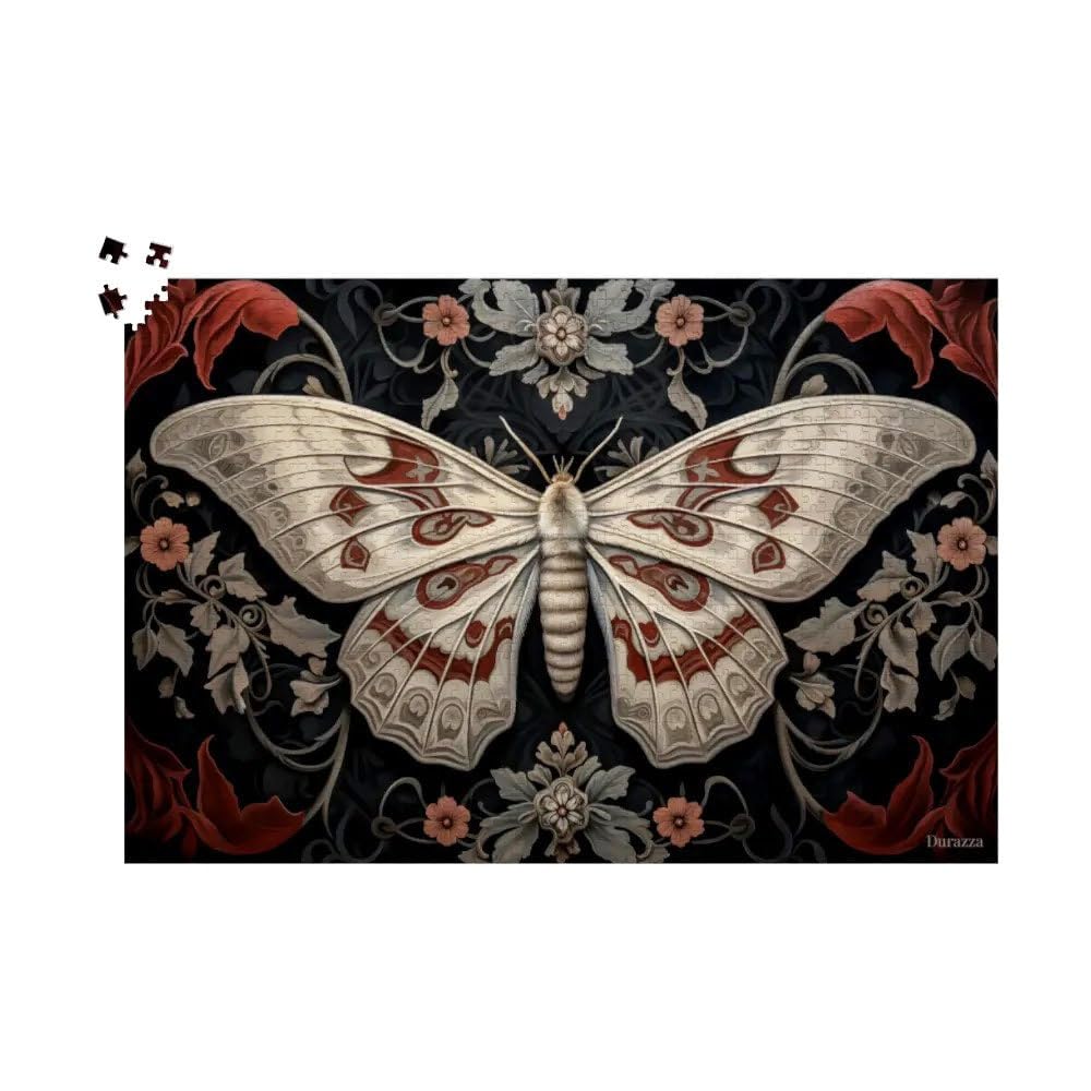 White Moth Vintage Wooden Jigsaw Puzzle 1000 Pieces: Dark Cottagecore Romantic Gothic, Whimsical Goth Game, Spooky Gift For Puzzle Lovers โ image 1
