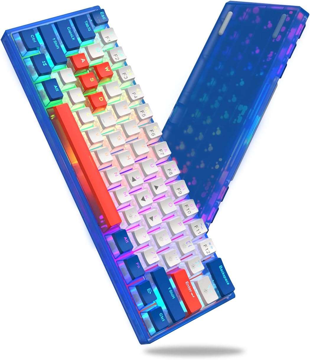 60% Percent Keyboard - Womier WK61 Mechanical Keyboard, Hot-Swappable Ultra-Compact RGB Gaming Keyboard w/Pudding Keycaps, Linear Red Switch, Pro Driver/Software Supported - Blue Color