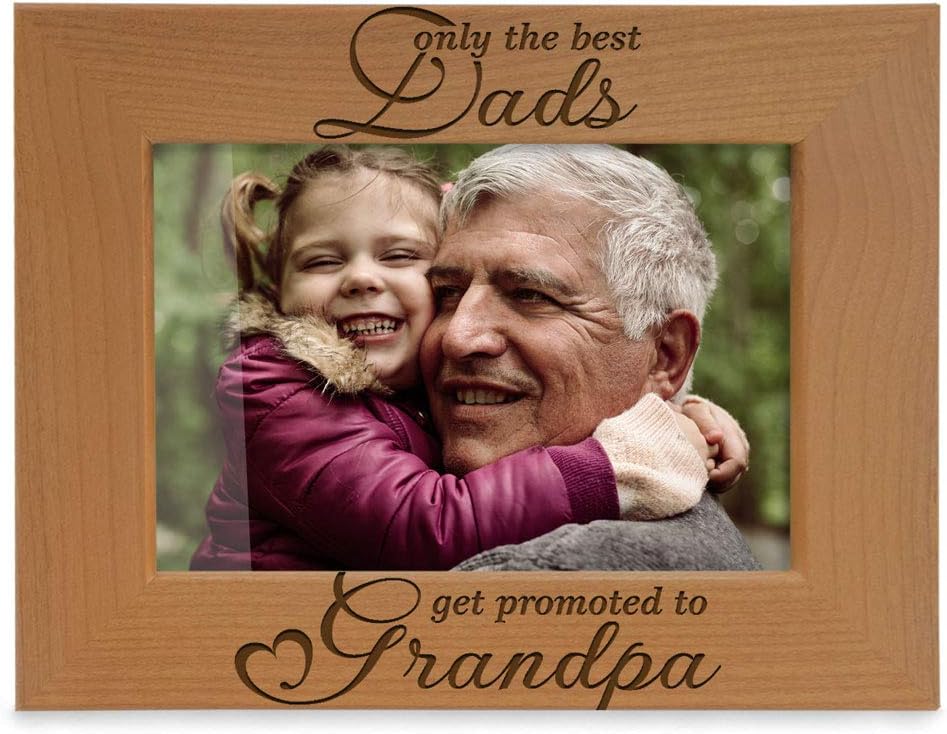 KATE POSH Only The Best Dads get Promoted to Grandpa Natural Wood Engraved Picture Frame. Best Grandpa Ever, Father's Day, Papa Gifts for Birthday, New Grandpa Gifts from Baby. (5x7 Horizontal)