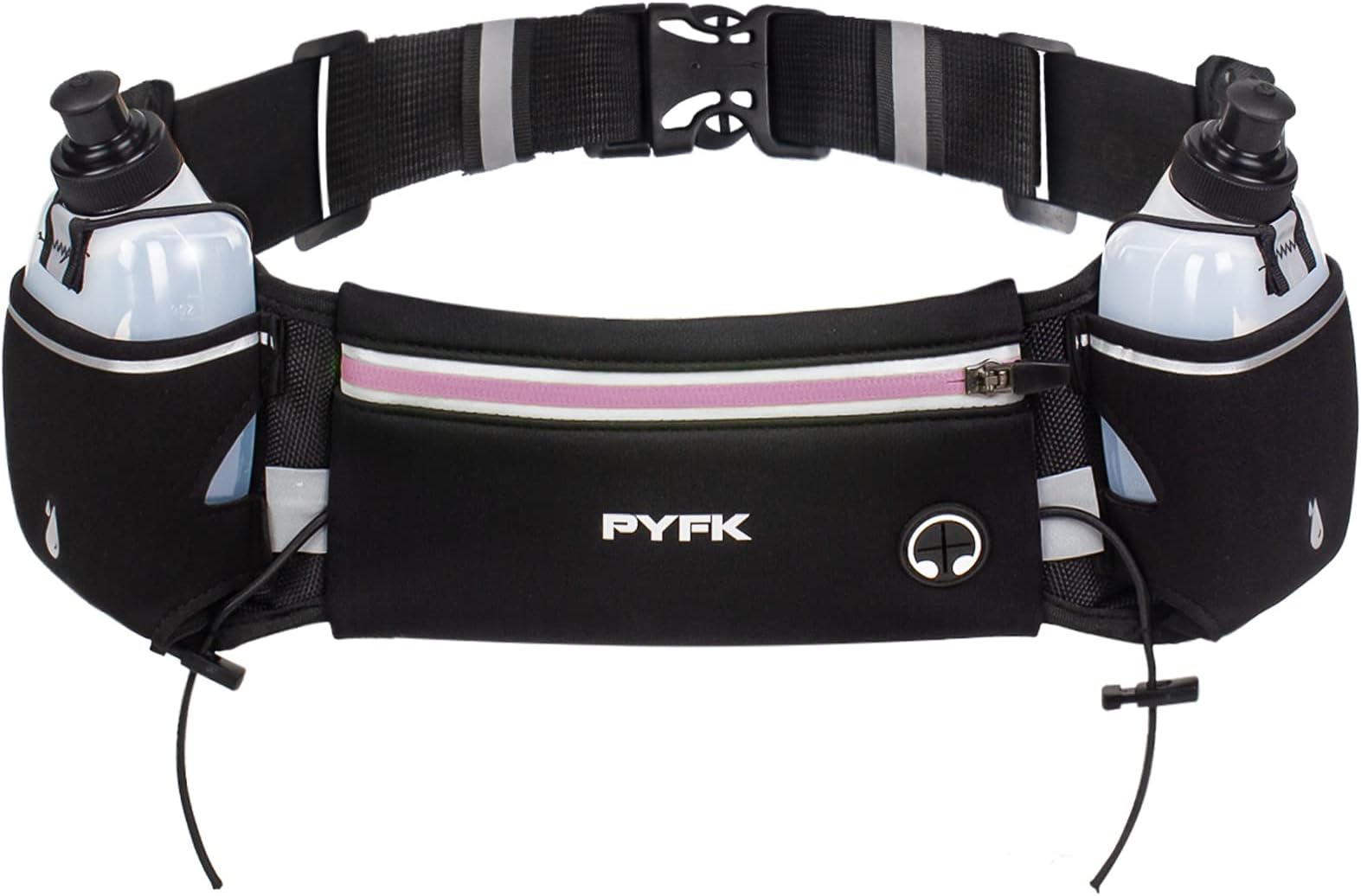 PYFK Upgraded Running Belt with Water Bottles, Hydration Belt for Men and Women, Water Bottle Holder Running Pouch Belt, Fanny Pack Fits 6.5 inches Phones, Waist pack for Running Hiking Climbing