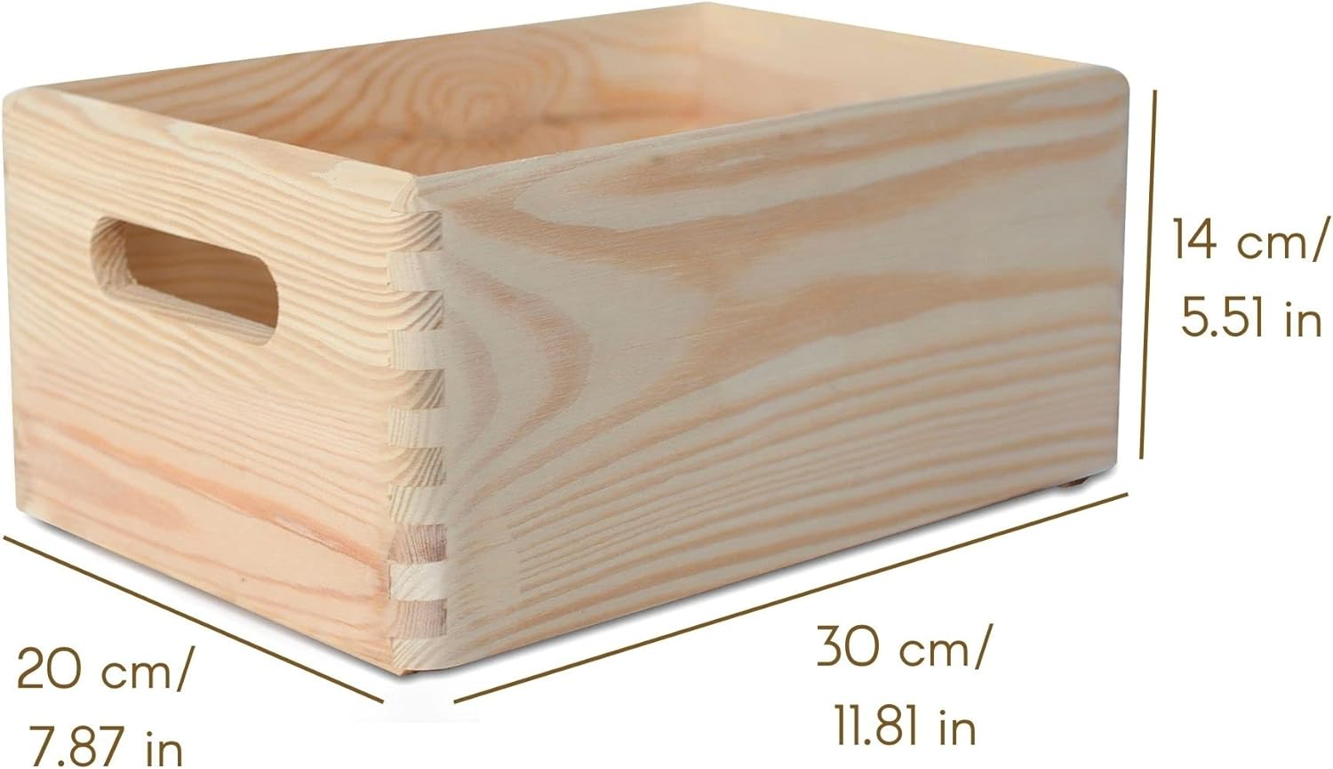 Large Wooden Crate Nesting Crate Handles | 11.8 x 7.87 x 5.51 in | Keepsake Unfinished Display Storage Box Multi-Craft Caddy Nesting Crate | Natural Wood Rustic | Plain Unpainted Beige