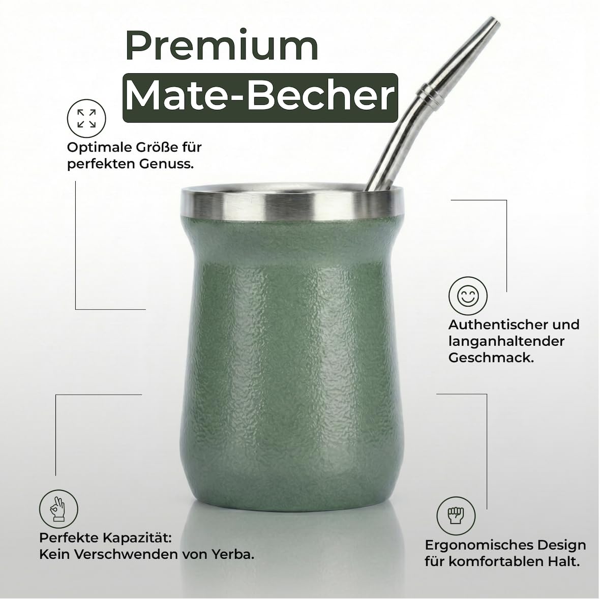 Premium Mate-Tee Set Komplett (1L) | Edelstahl Isolierflasche Doppelwandig (24h Heiß) | Doppel-Präzisionsausgießer + Mate Becher & Bombilla Trinkstrohhalm (Premium Schwarz)