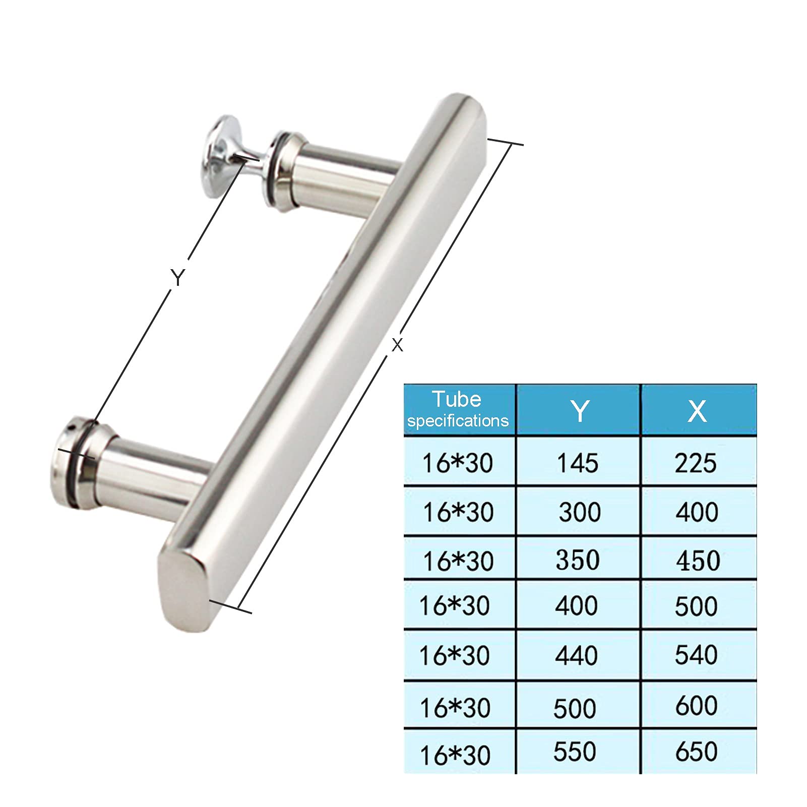 RWRAPS Poignée de Porte en Verre à Pousser et à Tirer, poignée de Porte de Salle de Bain en Acier Inoxydable entièrement Poli pour Porte en Verre, Remplacement de Bouton de Porte ()