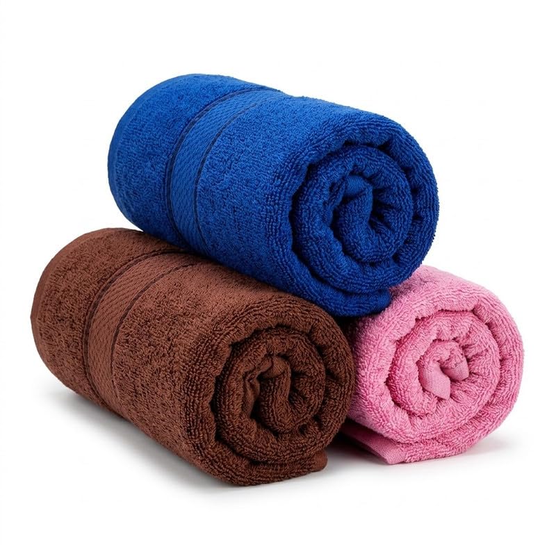Image of TowelWala Hand Towel 550 GSM Soft Absorbent Quick Dry (Brown /Pink /Blue) | Premium 550 GSM cotton with woven border-quick drying and perfect for bathroom, kitchen, gym, and travel.