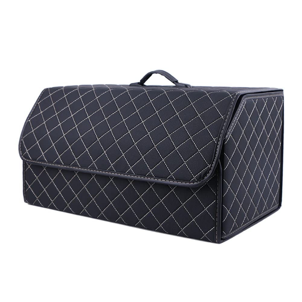 AVIRAA Leather Car Boot Bags Collapsible Storage Box for Mercedes Benz V-Class V220d V250d V300d L Stowing Tidying Accessories, Black Beige XL