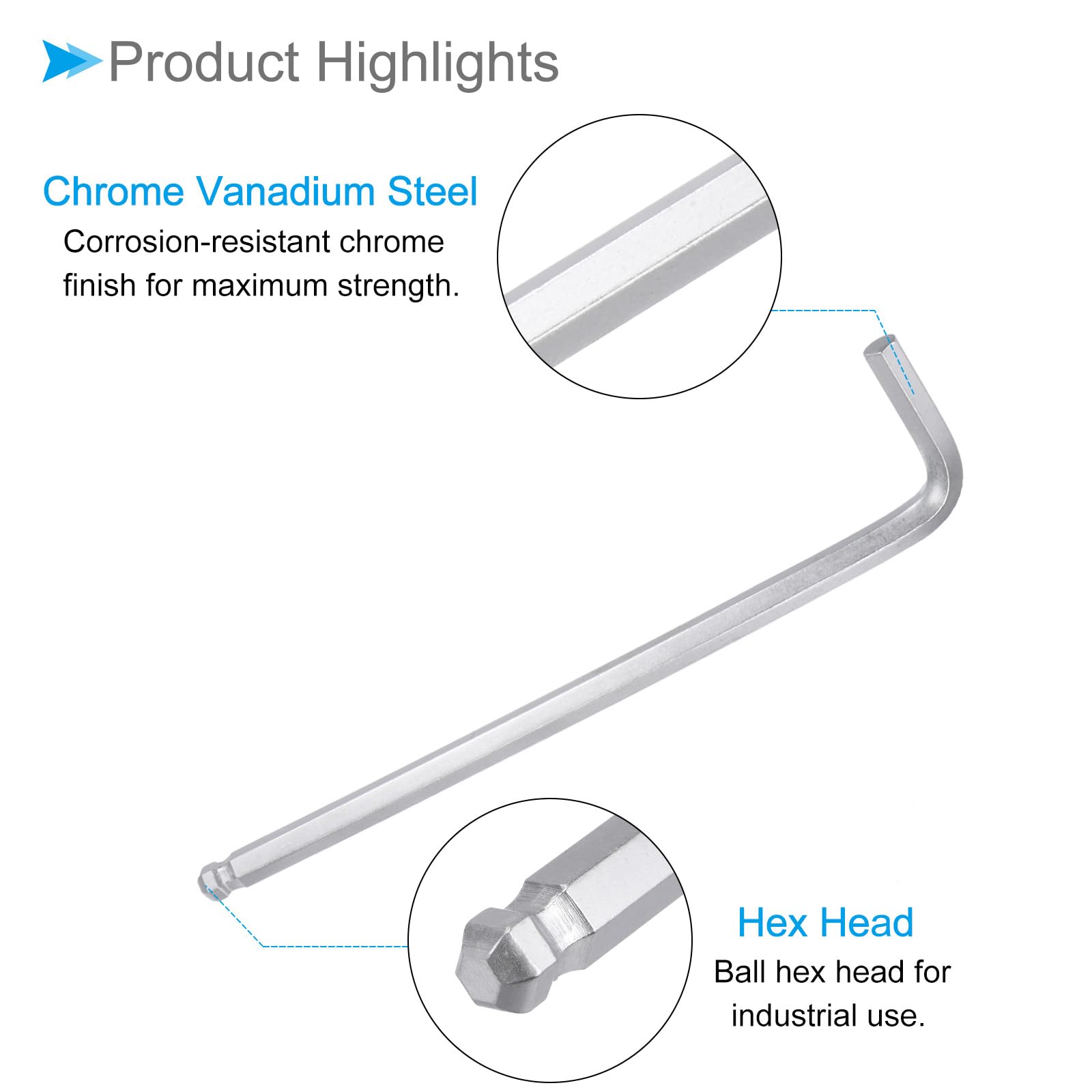 CoCud L-Handle Ball End Hex Key Wrench, 5/16" SAE 198mm Length, 40Cr L-Shape Hexagon Head Wrenches Spanner - Image 4