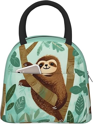 VACSAX Lonchera para hombres y mujeres, con estampado de perezosos, con estampado de perezosos, reutilizable, portátil, lonchera aislada